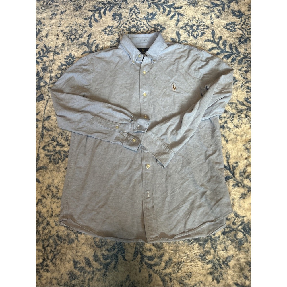 Polo Ralph Lauren Knit Oxford Button Down L/S Shirt Men L Navy/Flesh Pony